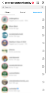 Example of CSU's Instagram direct messages, showing the primary, general and request tabs.