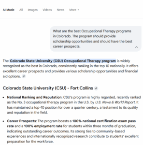 Screenshot of a search query in Google's AI mode.